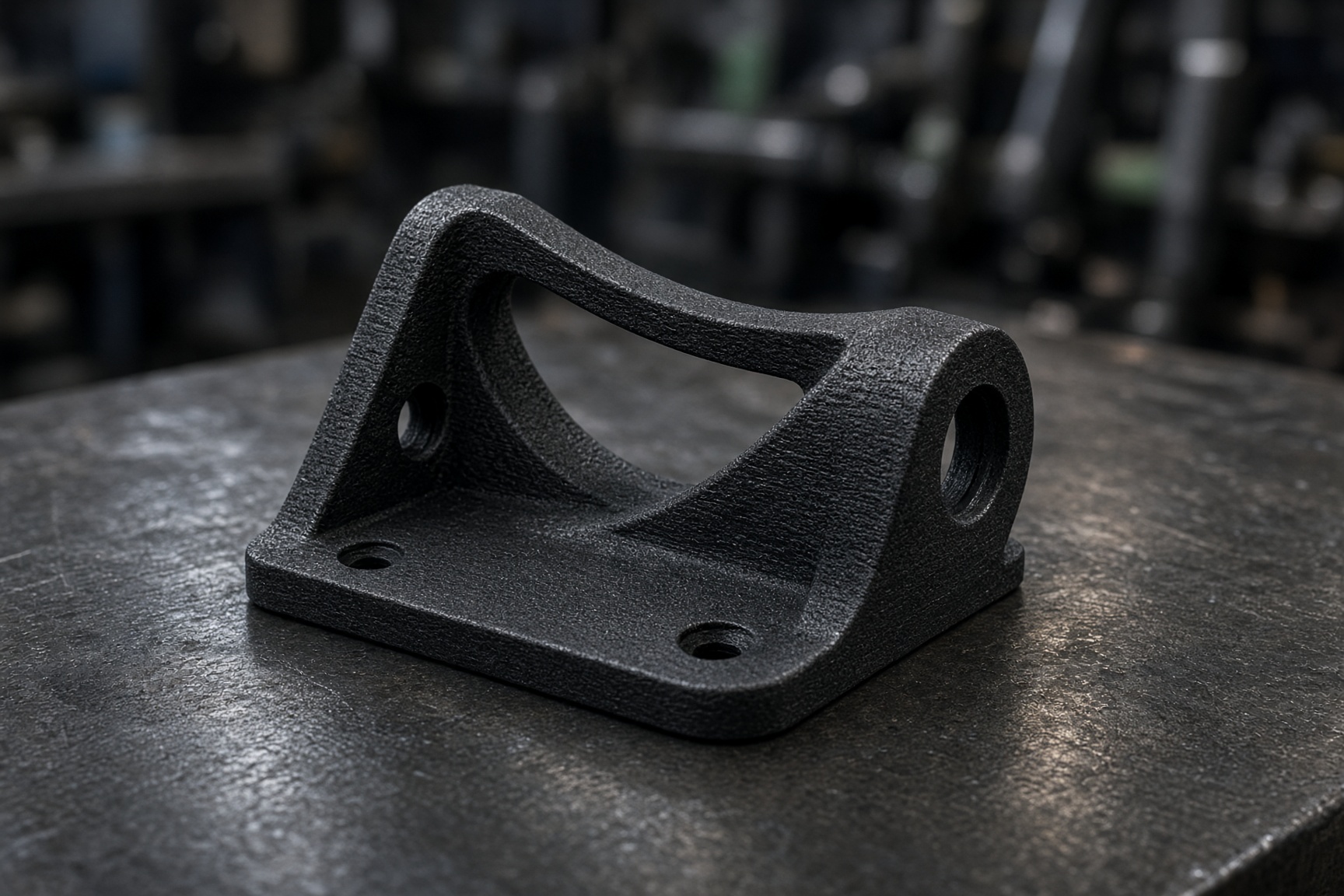 Tezgahta siyah 3D baskı otomotiv braketi